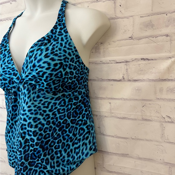 Jantzen Classics Size 16 Women’s Aqua Blue Black Animal Print Tankini Top‎ Swim - Picture 3 of 8